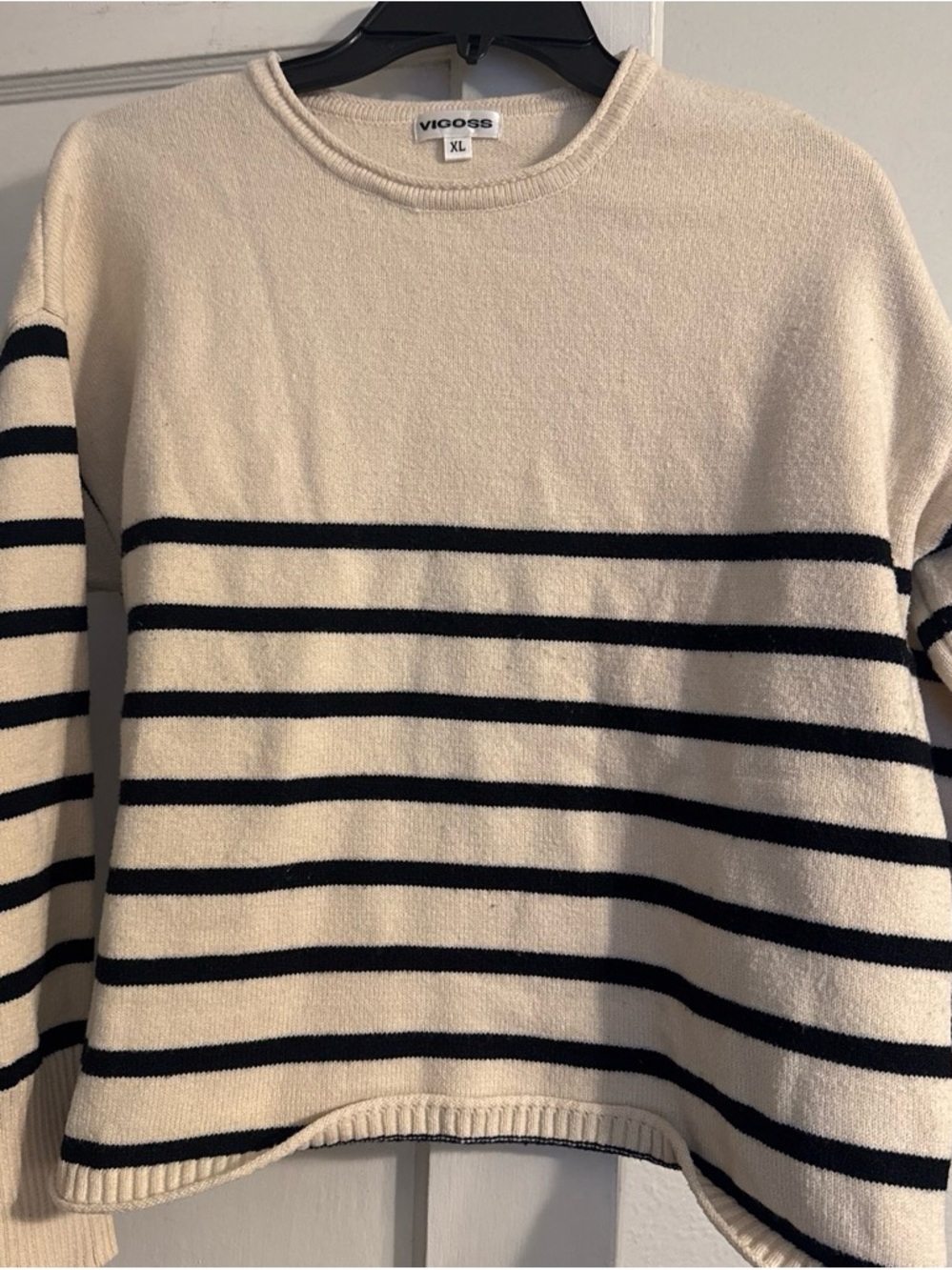 Vigoss Cream Sweater with Black Stripes